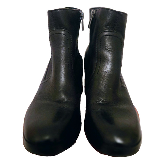 Lucky Brand Boots Womens 9 M Quiniya Ankle Booties Black Leather Zip Block Heels - Picture 2 of 9